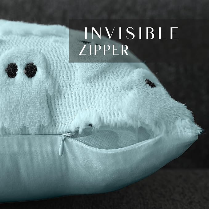 DFXSZ Halloween Pillow Covers 20x20 inch 2Pcs Blue Ghost Halloween Decor | Halloween Decorations Set of 2 Throw Pillow Cases Plush Faux Fur Wool Cushion for Chair Sofa Bedroom Living Room Home Decor