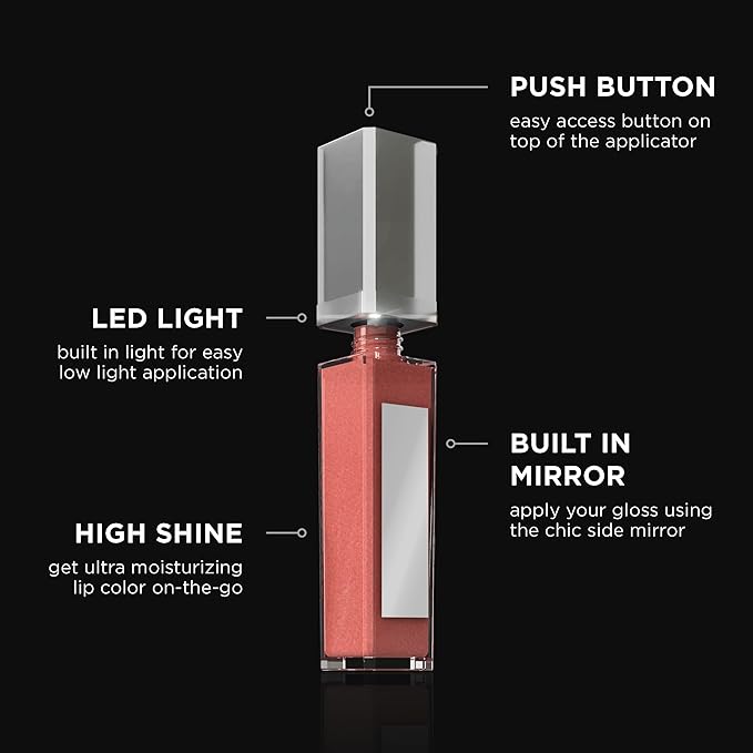 Pure Illumination Light-Up Lip Gloss with LED-Lit Applicator Brush + Side Mirror, Non-Sticky, Moisturizing Hydrating Lip Glosses with Lanolin, Jojoba Oil, & Vitamin E, Down to Earth