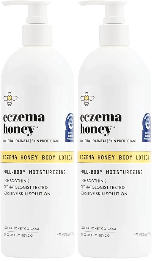 ECZEMA HONEY Oatmeal Body Lotion - Hand & Body Cream for Eczema Relief - Natural Dry Skin Repair (16 Oz) (Pack of 2)