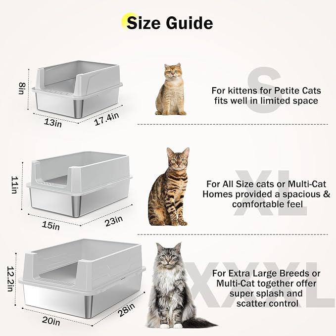 Stainless Steel Litter Box Extra Large for Big Cats Multi-Cats, Jumbo Extra Large Metal Cat Litter Box with High Sided Lid, Anti-Urine Leakage, Non-Stick,Include Litter Scoop