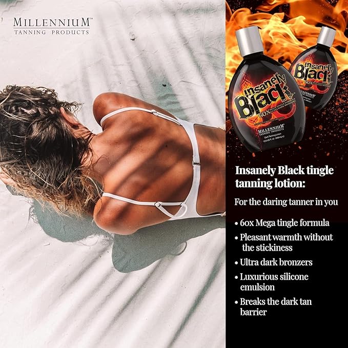 Millennium Tanning Insanely Black 60x, Mega Tingle Dark Tanning Lotion, 13.5 Ounces