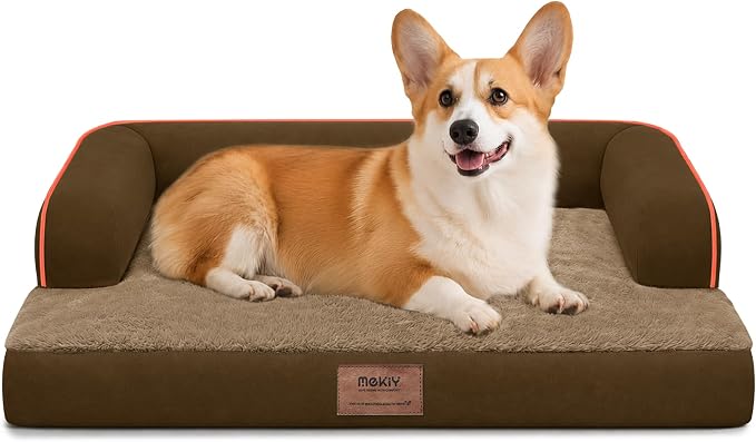 Orthopedic Waterproof Dog Bed Pet Couch with Bolster for Medium Dogs | Pillow Support for Neck Relief, Egg Crate Foam, Waterproof Liner, Anti-Slip Bottom, Machine Washable Cover, 30 x 22 Inch