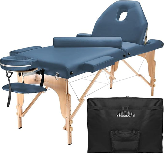 Saloniture Professional Portable Massage Table with Backrest - Blue