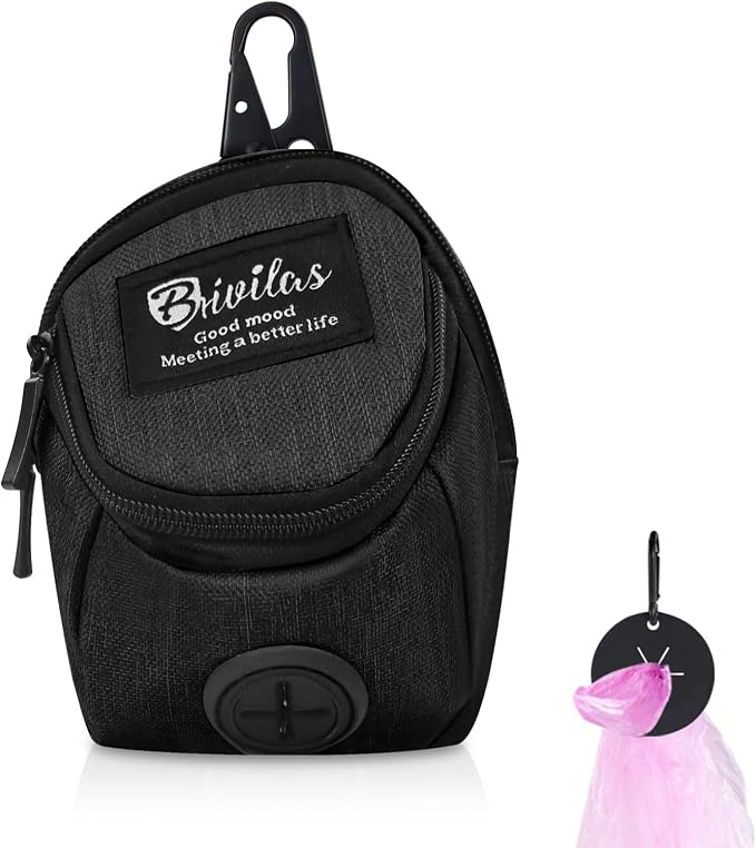 WishLotus Dog Treat Bag, All-in-one Poop Bag Dispenser with Waste Bag Holder Small Dog Training Treat Pouch for Walking Running Playing (Black)