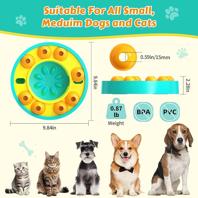 Dog Food Puzzle Toys Interactive Game Toy for IQ Training Enrichment Dog Food Puzzle Slow Feeder for Small, Medium Dogs and All Cats (Blue Bowl)