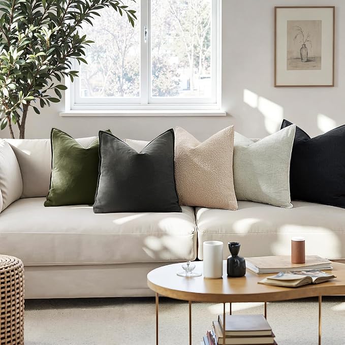 MIULEE Euro Shams Decorative Linen Pillow Covers 24x24 Inch Dark Gray | Pack of 2, Boho Farmhouse Modern Soft Accent Throw Pillows, Neutral Cushion Covers, Home Decor for Bed Sofa Couch Living Room