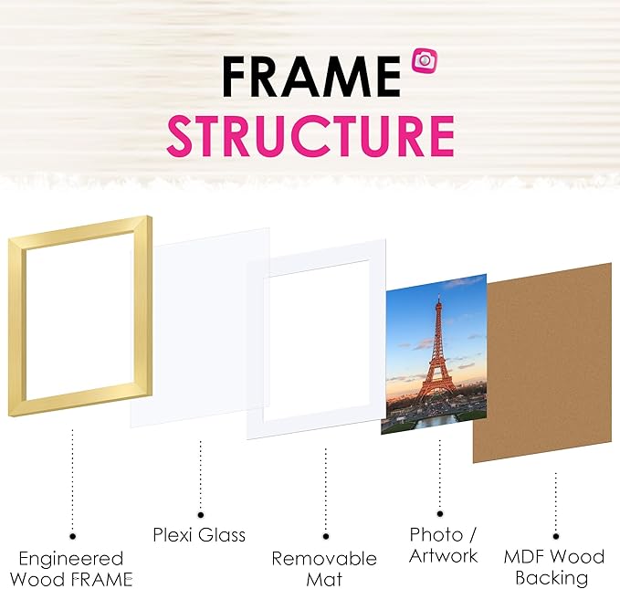 11x14 Picture Frame Bulk-6 Pack, Photo Frame with HD Plexiglass, Display Pictures 8x10 with Mat or 11x14 Without Mat, Gold Picture Frames Collage Wall Decor