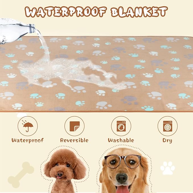 YUEPET Waterproof Dog Blankets, 2 Pack Washable Reversible Throw 40 x 30 in | Grey and Coffee Pair, Soft Fleece, Heat-Reflective Mylar, Puppy Blanket for Bed/Sofa Protection, Medium/Large Dogs and Cats