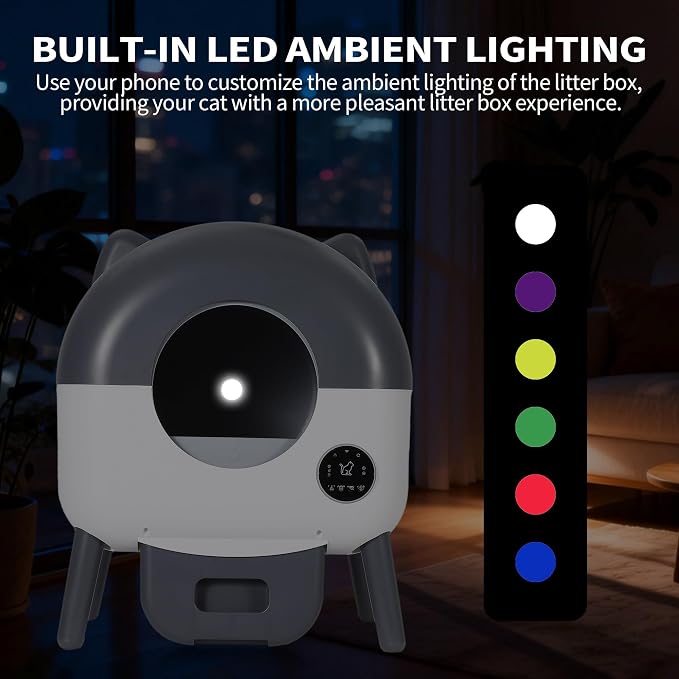 Self-Cleaning Cat Litter Box, 76L Large Capacity Automatic Litter Box for Multiple Cats, App-Controlled, Quiet & Odor-Free, Smart Safety Sensors, LED Night Light, Includes Trash Bags