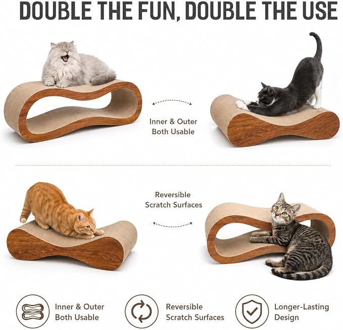 Simple Deluxe 2 In1 Cardboard Cat Scratcher,Large Scratching Board for Scraching & Napping, 100% Recyclable & Reversible Horizontal Scratch Pad Couch Lounger for Cats, 27.56 x9.45 x8.86 inch