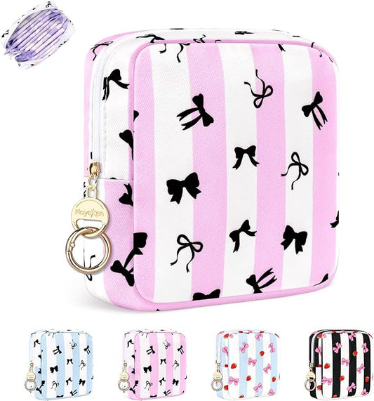 Period Bag for Teen Girls, Canvas Sanitary Napkin Storage Bag with Zipper, Portable Menstrual Pad Bag Tampon Holder for Purse