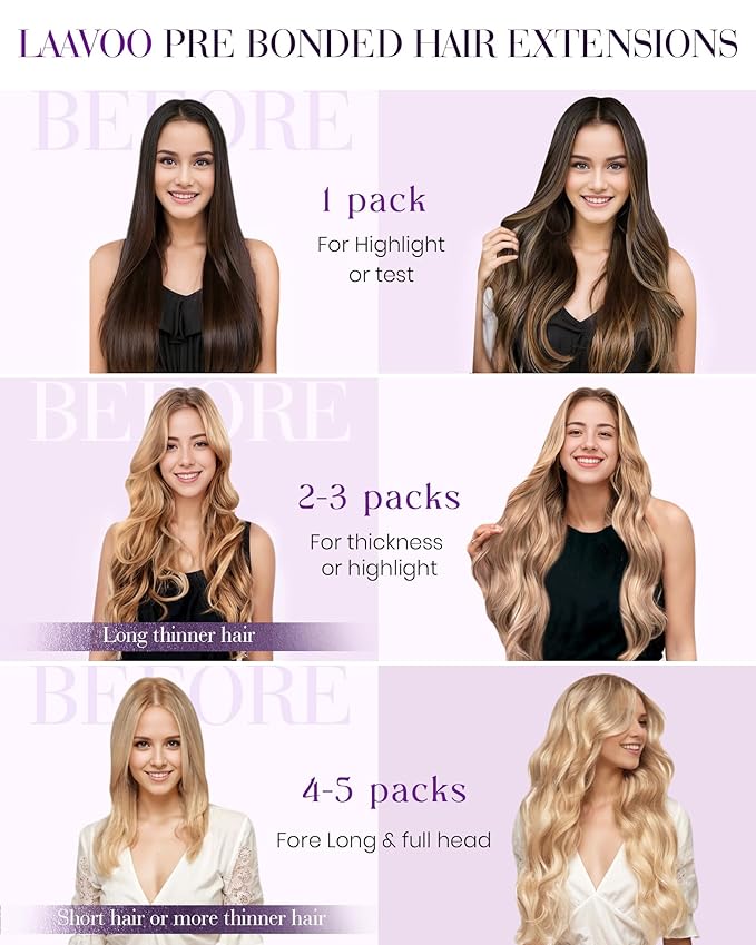 LaaVoo I Tip Hair Extensions Human Hair Light Blonde Highlights Golden Blonde Itip Human Hair Extensions Real Hair I Tip Hair Extensions Pre Bonded 22inch 50g 50s