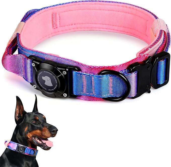 2026 Upgrade Waterproof Tactical AirTag Dog Collar, Built in AirTag Holder | Comfortable Control Handle, Quick Release Metal Buckle, Durable 1000D Nylon, For Medium to Large Dogs, Snow Cone,XL