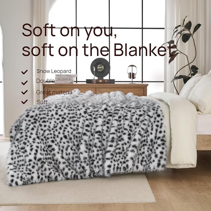 Luxury Fluffy Faux Fur Throw Blanket,Thick Fluffy Silky Fuzzy Cozy Blanket,Plush Blankets for Couch, Sofa, Chair, Bed-Snow Leopard,50x60 Inches
