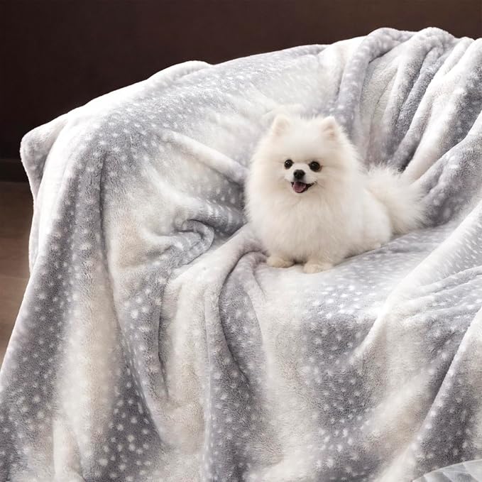 Cozy Bliss Luxury Faux Fur Throw Blanket Deer Print, Non Shedding Reversible Sherpa Blankets Super Soft Fuzzy Thick Warm Throws Home Decor for Christmas Couch Bed Sofa Women (Grey, 60x80 Inches)