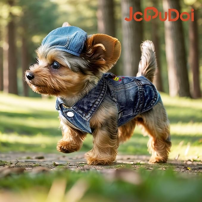 Small Dog Jean Jacket,Denim Pet Coat,Puppy Clothes Apparel(XX-Large) | Washed Classic Vest Overalls,Blue Breathable Outfit,Cat Costumes