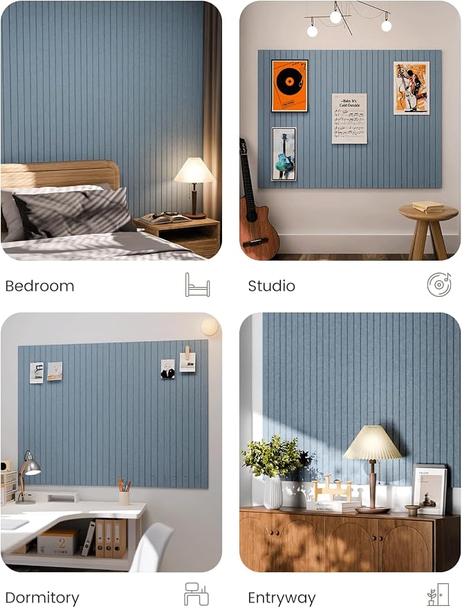 Fluxynara 48" x 36" Large Felt Bulletin Board, Dusty Blue | 12 Pack Cork Board Alternative with 60 Safe Adhesive Tabs, Felt Pin Boards for Wall Decor, Home, Office, Classroom, Dorm