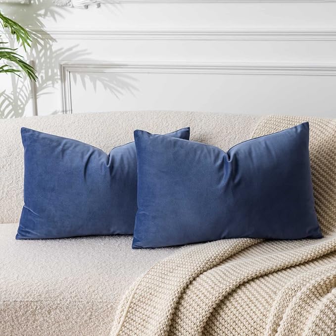 16x24 Pillow Covers Set of 2 Decorative Velvet Throw Pillow Covers,Blue | Luxury Soft Cushion Covers with Invisible Zipper for Couch Sofa Bed Living Room Bedroom Home Decor