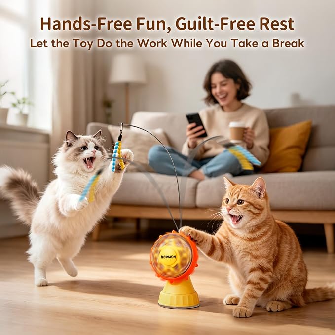 NORMON Cat Treat Dispenser, Ferris Wheel Puzzle Feeder Toy with Teaser Wand | Treat Puzzle, Washable Stable Base, Rotating Snack Wheel, Indoor Cats, Solo Play, Exercise, Mental stimulation, Boredom Play.