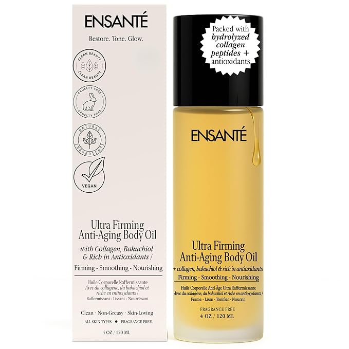 ENSANTE Ultra Firming Body Oil with Collagen Peptides for Skin Firming and Tightening, Bio Oil Skincare Oil Anti Cellulite Massage Oil with Bakuchiol Squalane Vitamin E Oil for Scars & Stretch Marks