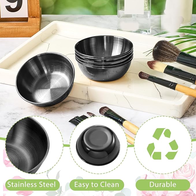 12 Pcs 3.23 In DIY Face Mask Mixing Bowl Stainless Steel Esthetician Facial Mask Bowl Facial Small Mixing Esthetician Supplies for Lady Women Skincare Home Salon Cosmetic Beauty (Black)