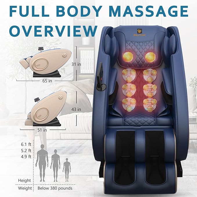 BILITOK Massage Chair Blue-Tooth Connection and Speaker, Recliner with Zero Gravity with Full Body Air Pressure, Easy to Use at Home and in The Office