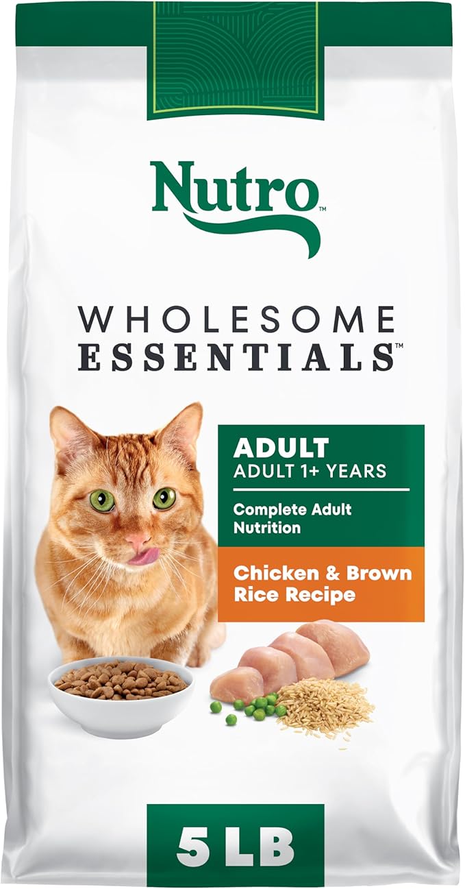 Nutro Wholesome Essentials Adult Dry Cat Food, Chicken & Brown Rice, 5 lb | Real chicken #1 ingredient, omega-6 for skin & coat, antioxidants for immunity, natural fiber, high protein