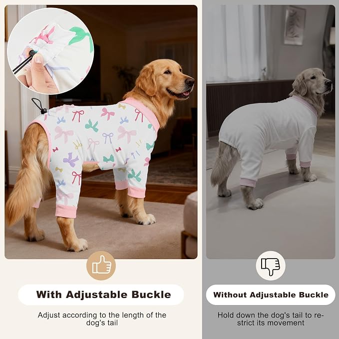 Bienbee Dog Pajamas, 4 Pack Adjustable Onesies for Small to Large Dogs L | Dog Shedding Suit with Soft Fabric, Breathable & Stretchy, and Adjustable Back Length for Sleeping Lounging and Daily Use