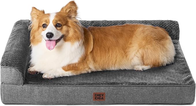 EHEYCIGA Large Dog Bed Memory Foam for Crate, Orthopedic Dog Bed Large Size Dogs with Washable Removable Cover, Waterproof Pet Sofa Couch with Nonskid Bottom, 35x22x6, Dark Grey | Small Dog Sofa with Washable Removable Cover, Waterproof Pet Couch for C...