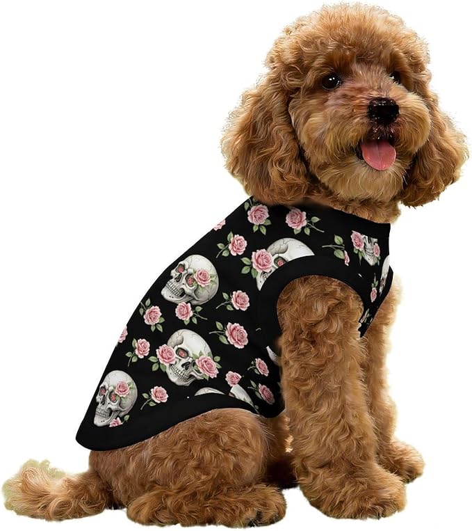 Halloween Pet Vest Rose Skull Pet Shirts Small | blossom Dog Shirt Vest cute pet Sleeveless Vests Ice Silk Dog T-Shirts holiday Dog Clothes Halloween Canine Wear