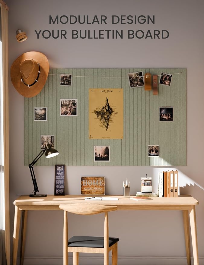Fluxynara 36" x 24" Large Felt Bulletin Board, Sage | 6 Pack Cork Board Alternative with 30 Safe Adhesive Tabs, Pin Boards for Wall Decor, Home, Office, Classroom,Dorm