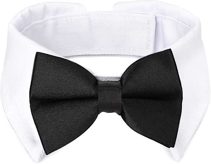 Segarty Dog Tuxedo Collar for Neck Girth 12.6-15.7in, Bow Tie Collar Black Bowtie with Handcrafted Adjustable White Formal Pet Cats Necktie Collars for Medium Large Boy Dog Wedding Grooming Birthday