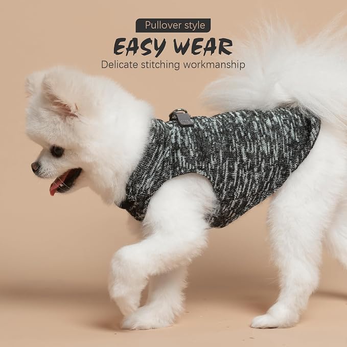 Fleece Dog Sweater - Pullover Dog Jacket, Warm Winter Coat Vest with D-Ring for Leash, Pet Cold Weather Clothes Outfit, Sweatershirt for Boys or Girls Puppy Grey M