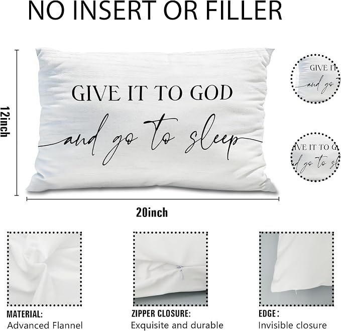 Give It to God and Go to Sleep, Decorative Pillows Covers for Bed, Throw Pillows Cover for Bed,12x20 Pillow Cover,Decorative Bed Pillows for Bedroom Room(12x20, White)