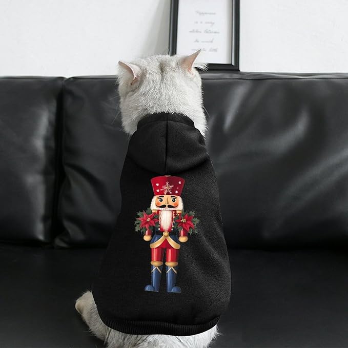 Nutcracker Christmas Poinsettias Cute Pet Clothes Soft Dog Clothing Warm Costume Hoodie Sweater for Cats and Dogs