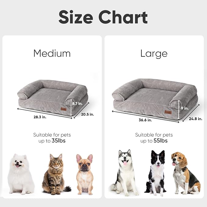 FUKUMARU Dog Couch Bed, Corduroy Cozy Cat Bed, Waterproof, Washable Cover | 28in Orthopedic Dog Beds Sofa for Small Dogs and Large Cats, Cute Warm Cotton Pet Sofa