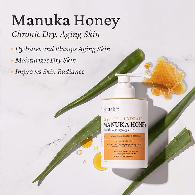 Elastalift Manuka Honey Cream Face Moisturizer & Body Butter Lotion For Dry Skin | Firming & Hydrating Miracle Balm Skin Care Moisturizing Lotion For Women, Wrinkles, & Sun Damaged Skin, 2-Pack
