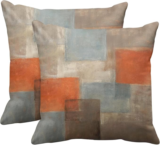 Throw Pillow Covers Set of 2, 18 x 18 Inch, Grey Burnt Orange | Abstract Modern Art Outdoor Decorative Square Pillow Cases Couch Cushion Case for Couch Bed Sofa Living Room Home Decor