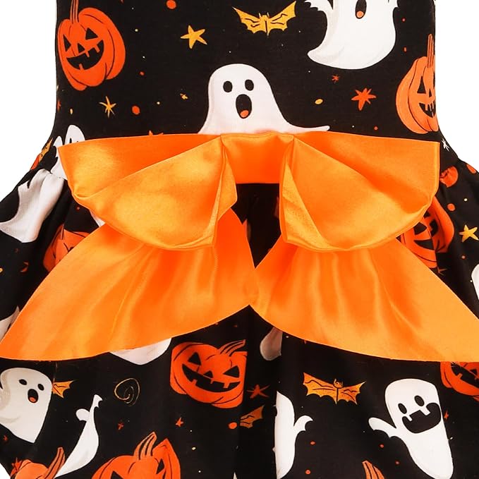 PUPTECK Print Dog Halloween Dress Pet Costumes Apparel with Cute Bowtie Puppy Clothes Outfit, Ghost, XS