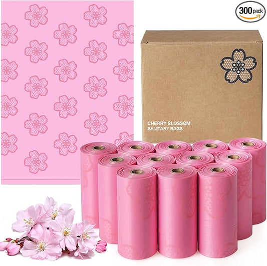 300PCS Cherry Blossom Scented Sanitary Napkin Disposal Bags, Pink Disposable Sanitary Bag Personal Care Disposal for Tampons Trash Bag, Disposable Mini Bags for Women Privacy Handling Bag Diaper Sack