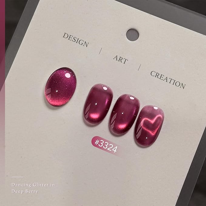 GAOY Hot Pink Glassy Cat Eye Gel Nail Polish, 16ml Glitter Holographic Nail Polish with Magnet, Reflective Translucent UV Light Cure, 3324 Shiny Berry