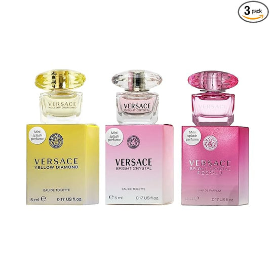 Versace 3-piece Miniatures Fragrance Collection - Bright Crystal Absolu, Bright Crystal, Yellow Diamond - Gift set for Women 0.17 fl oz each