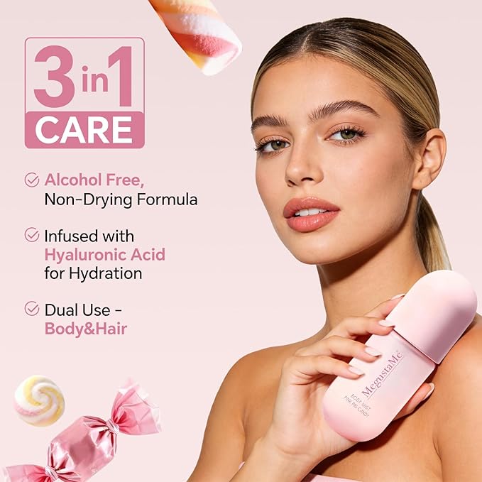 4D Pink Candy Body Spray for Women, Long Lasting Sweet Candy Fragrance Mist, Paraben & Phthalate Free, Lightweight Non-Sticky Daily Perfume, Skin Safe Girly Body Scent, Travel Size 3.38 fl oz