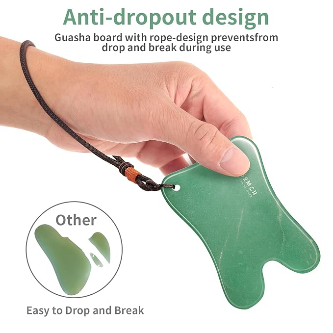 Lusomch 3PC Gua Sha Tools Set - Natural Nephrite Jade Facial & Body Stones, Hypoallergenic Skin Care Kit with Adjustable Cord & A Thoughful Acessory Pouch