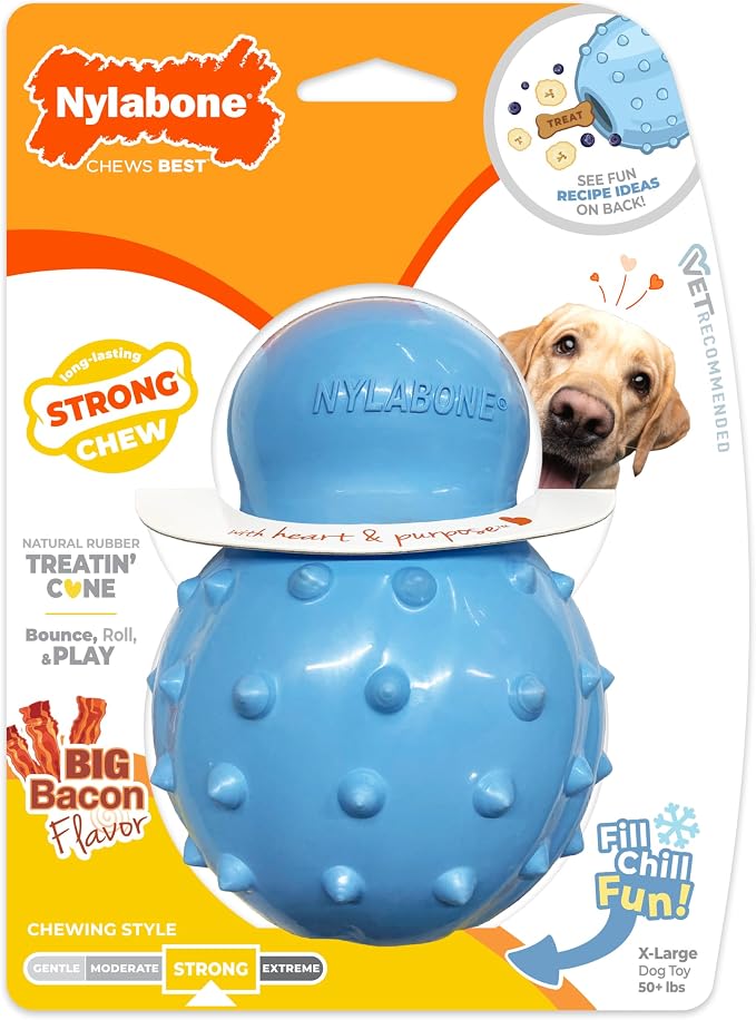 Nylabone Strong Chew Rubber Stuffable Cone Treat Toy, Bacon Flavor, X-Large | Durable rubber dog toys, long lasting, durable material, encourages healthy chewing, helps clean teeth, for dogs 50+ lbs