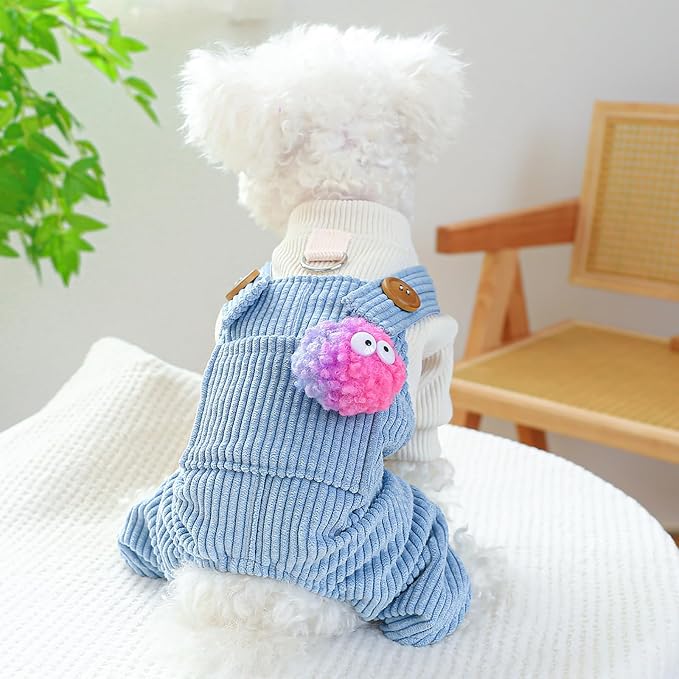 Dog Comfortable Soft Overalls Dog One-Piece Bear Outfit Puppy Cute Sweater Shirt Corduroy Pants Pet Stylish Summer Spring Clothes for Small Dogs Chihuahua Dachshund Daily Holiday Jumpsuit Costume