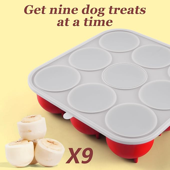9-Cavity Silicone Frozen Dog Treat Mold with Lid for Woof Pupsicle & Power Chewer Pupsicle XL 75 lbs and Up, Reusable Frozen Dog Treat Tray Mold for Pupsicle Toy