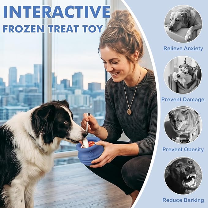 Treat Dispensing Dog Toy, Long-Lasting Interactive Puzzle Toys for Dogs, Stuffable Dog Enrichment Frozen Lick Treat Toy for Boredom, BPA Free Silicone Fetch Catch Chew Toy (Dark Blue,M)