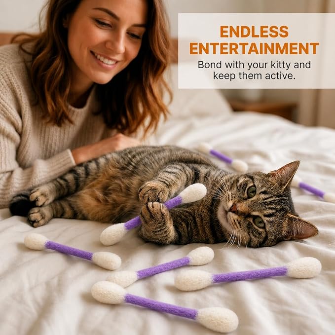 Glaciart One Swabs Cat Toys with Catnip - 6 Pk | Durable for Chew, Cute Cat Toys Interactive Kitty for Boredom, Exercise, & Play | Filled w/Organic Catnip for Anxiety & as Digestive Aid | Gift Idea