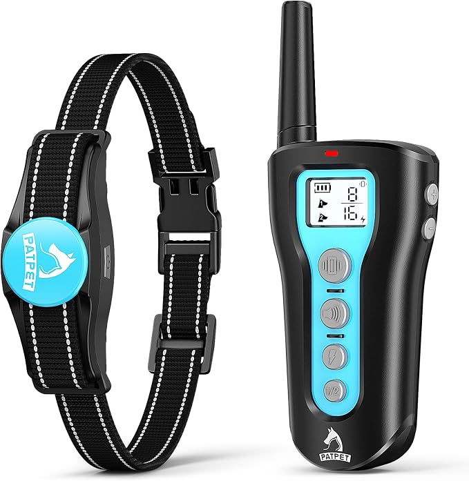 PATPET Shock Collar for Large Dog - Rechargeable Dog Training Collar with Remote for Medium Large Dogs 1000Ft Remote Range 3 Training Modes IPX7 Waterproof Blue,For 1 dog